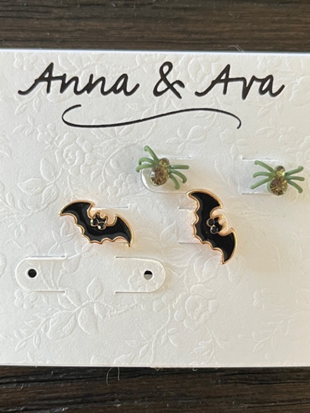 Anna & Ava Black Bat and Green Spider Stud Earring Duo